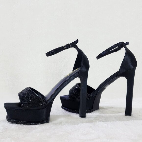 Helen Black Platform High Heels Evening Party Shoes Rhinestones - Picture 4 of 10